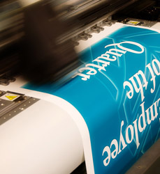 Immagine di una stampa digitale mentre prende forma da un plotter